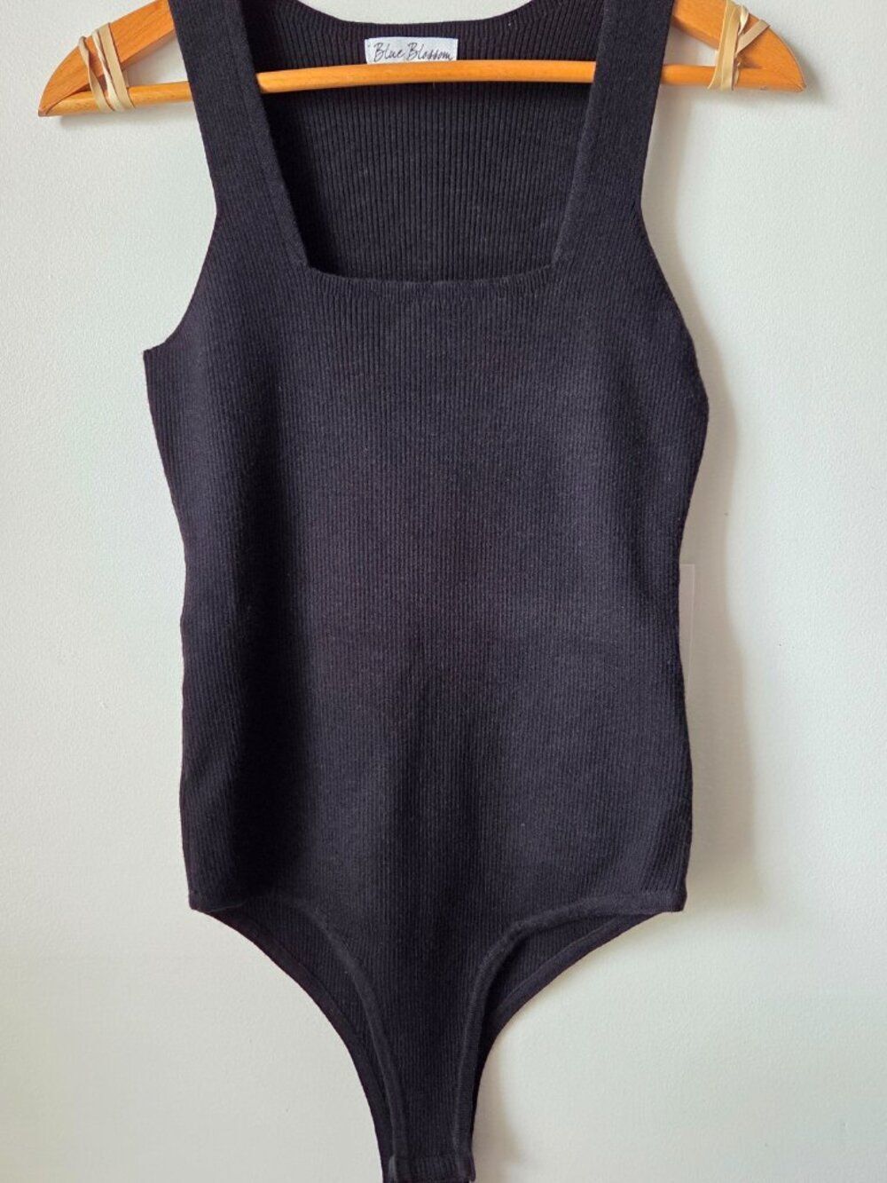 NWT BLUE BLOSSOM BLACK RIBBED SQUARE NECK BODYSUIT SIZE XL